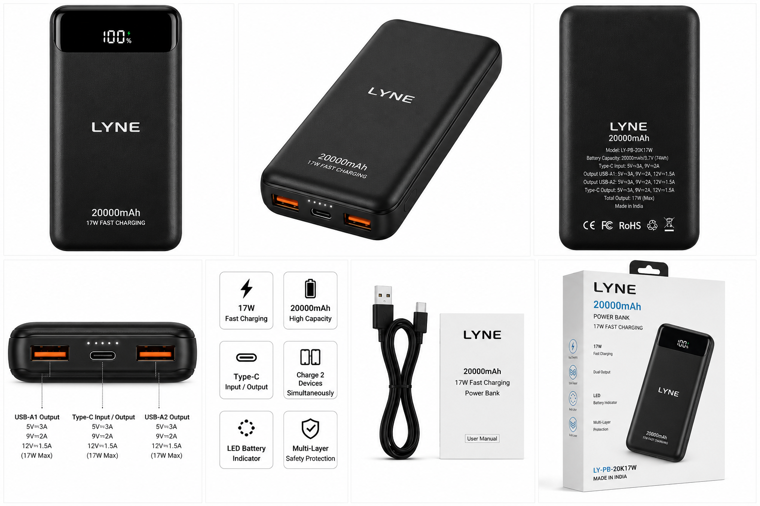 LYNE 20000mAh 17W Fast Charging Power Bank | Cannymart