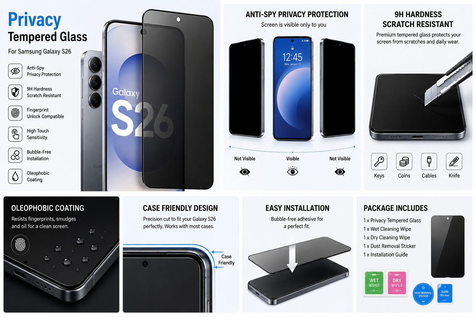 Samsung Galaxy S26 Privacy Tempered Glass Screen Protector