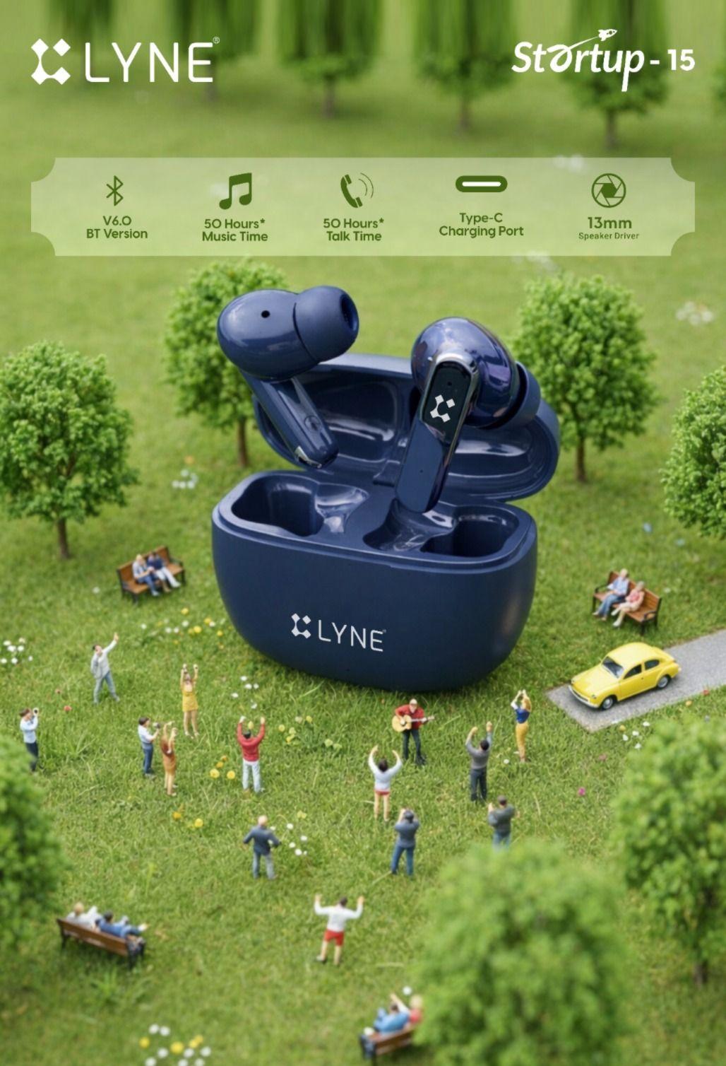 LYNE Startup-15 TWS Wireless Earbuds | ENC Calling | Bluetooth 6.0 | 50 Hours Playback | 13mm Drivers | 49ms Low Latency | Type-C Fast Charging