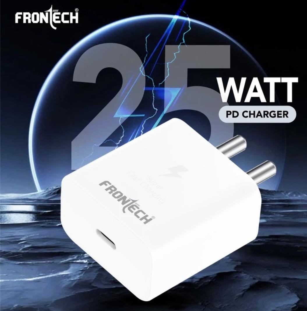 Frontech 25W PD Wall Charger with Detachable Type-C Cable | Super Fast Charging (White)