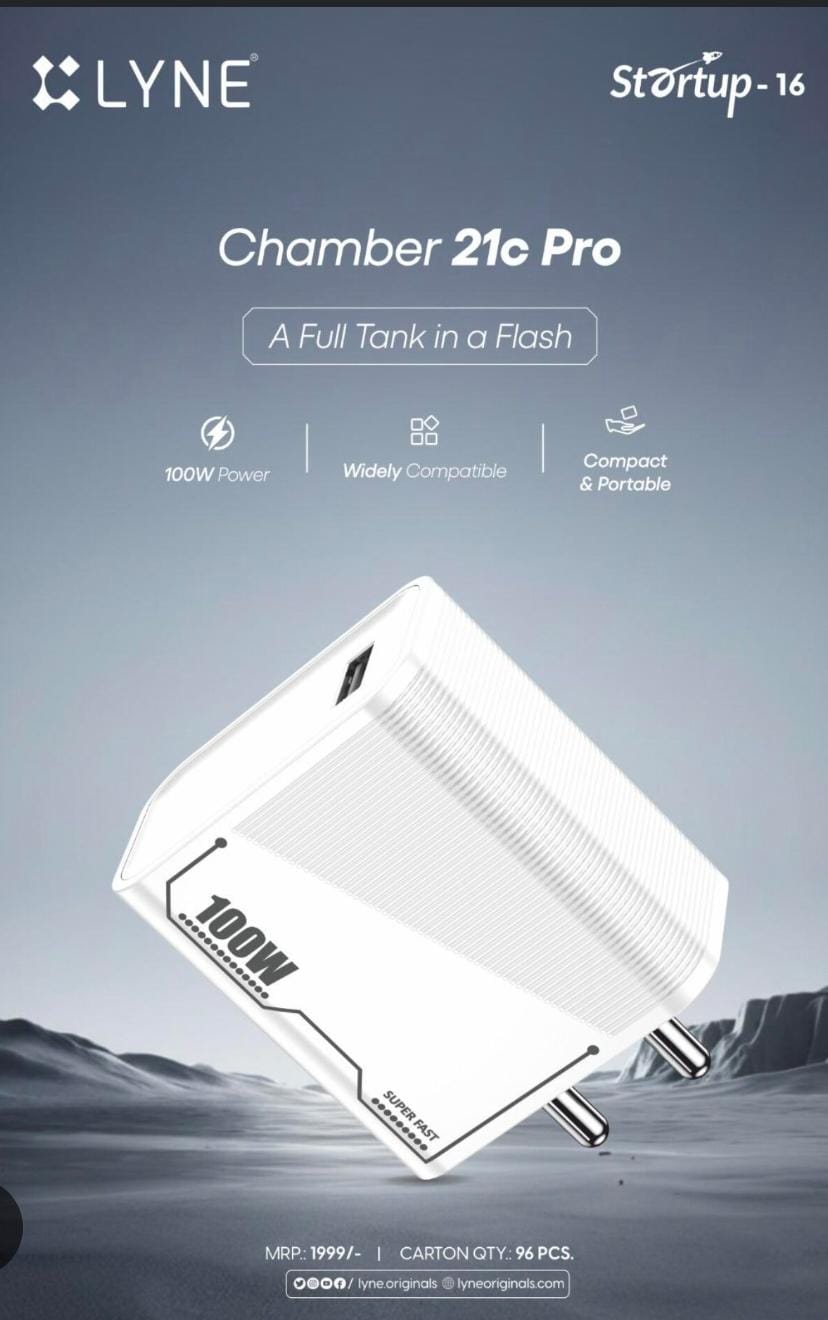 LYNE Chamber 21C Pro 100W GaN Fast Charger with USB-C Cable | PD Fast Charging