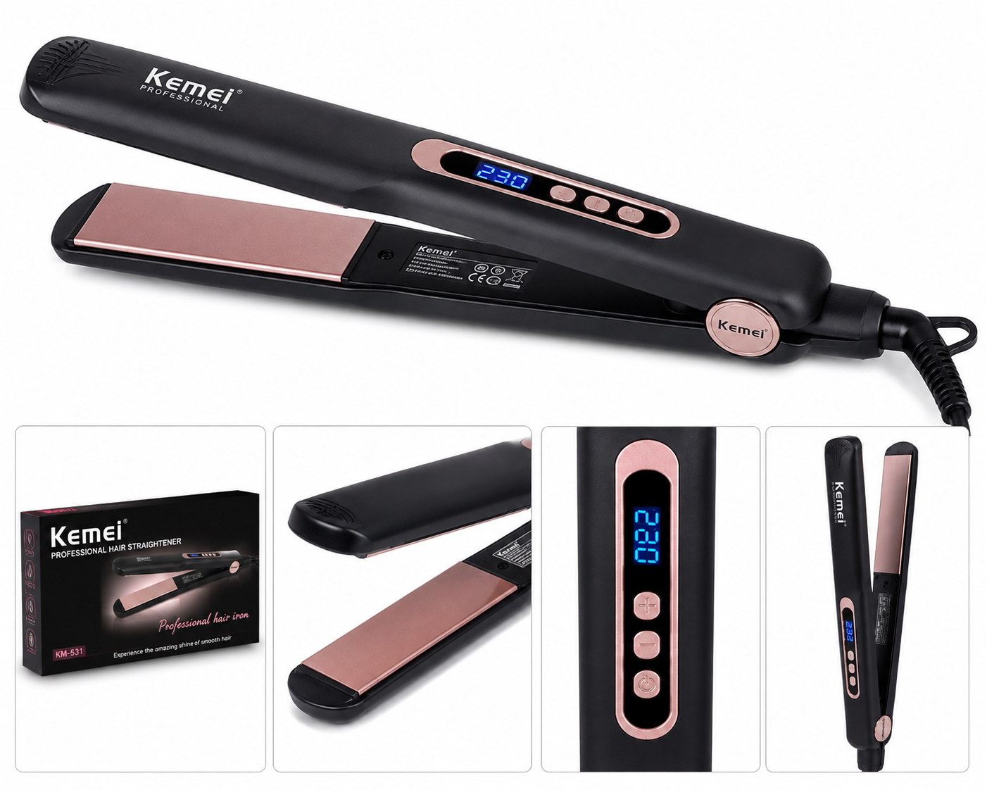 Kemei Professional Hair Straightener – Fast Heating Hair Styling Iron with Smooth Plates for Straight & Sleek Hair