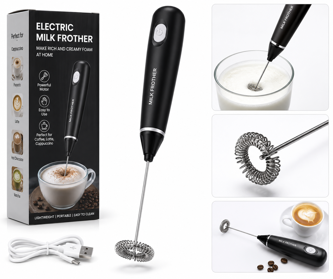 Electric Milk Frother Handheld – Automatic Coffee Frother & Mixer for Cappuccino, Latte, Coffee & Hot Chocolate